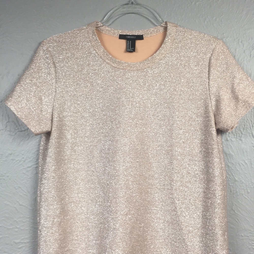 Forever 21 Pink Metallic Short Sleeve Shirt Top M - Picture 3 of 7